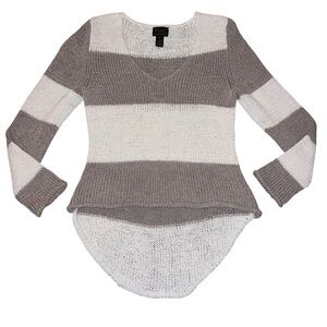 EUC Pure Handknit Cotton Striped Sweater Taupe White Medium Large Neutral